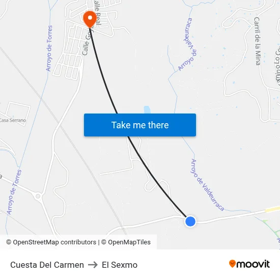 Cuesta Del Carmen to El Sexmo map