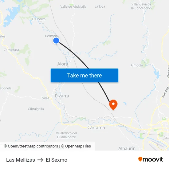 Las Mellizas to El Sexmo map