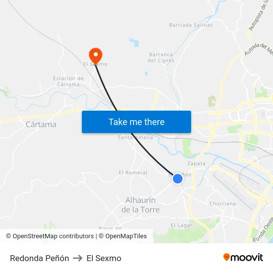 Redonda Peñón to El Sexmo map