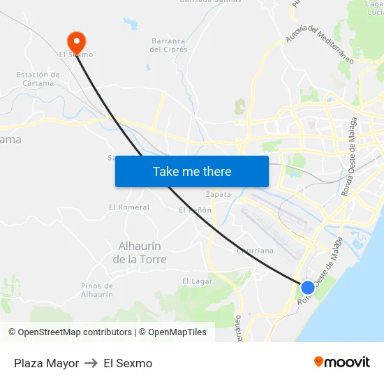 Plaza Mayor to El Sexmo map