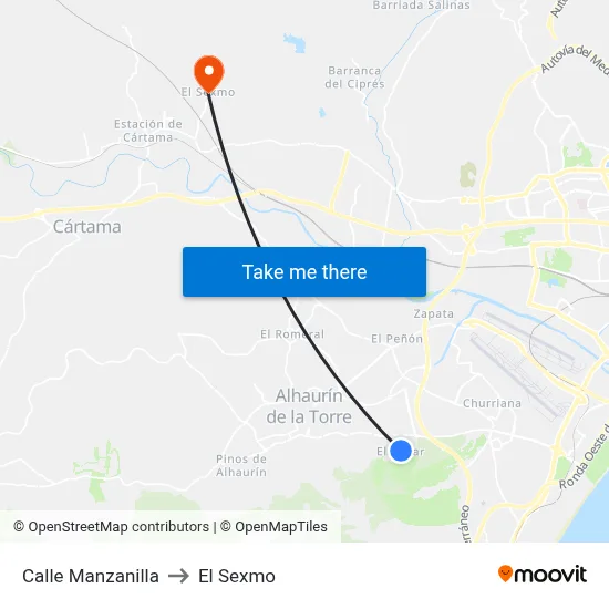 Calle Manzanilla to El Sexmo map