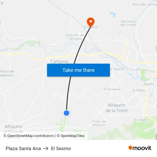Plaza Santa Ana to El Sexmo map