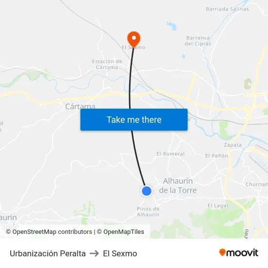 Urbanización Peralta to El Sexmo map