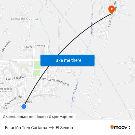 Estación Tren Cártama to El Sexmo map