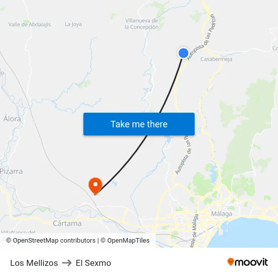 Los Mellizos to El Sexmo map