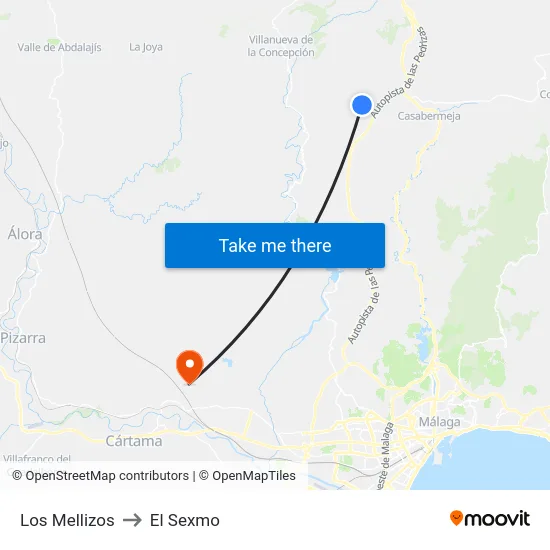 Los Mellizos to El Sexmo map