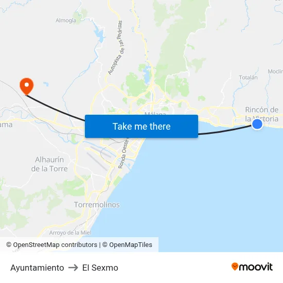 Ayuntamiento to El Sexmo map