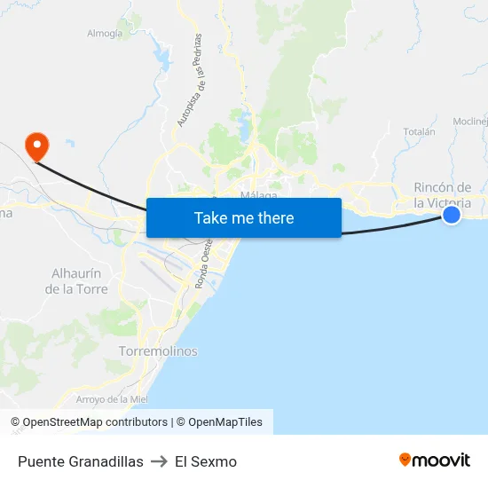 Puente Granadillas to El Sexmo map