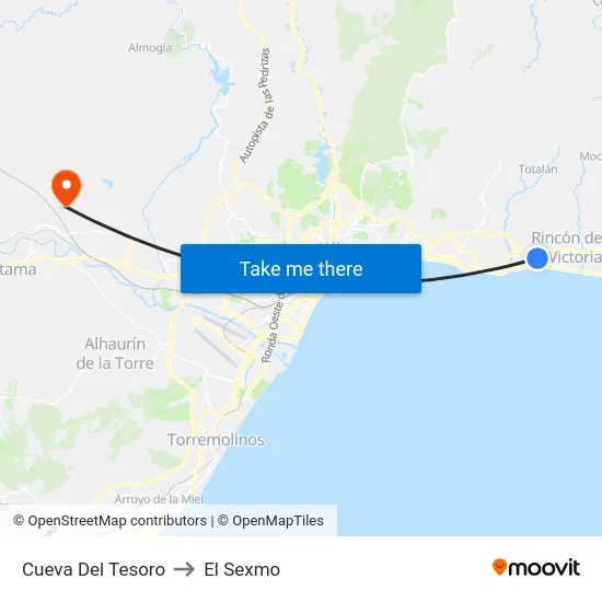 Cueva Del Tesoro to El Sexmo map
