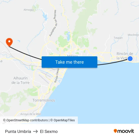 Punta Umbría to El Sexmo map