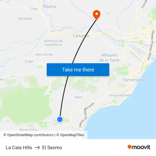 La Cala Hills to El Sexmo map