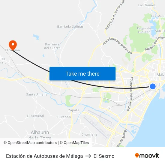 Estación de Autobuses de Málaga to El Sexmo map