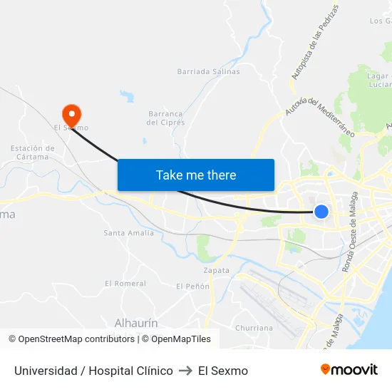 Universidad / Hospital Clínico to El Sexmo map