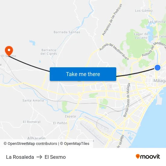 La Rosaleda to El Sexmo map