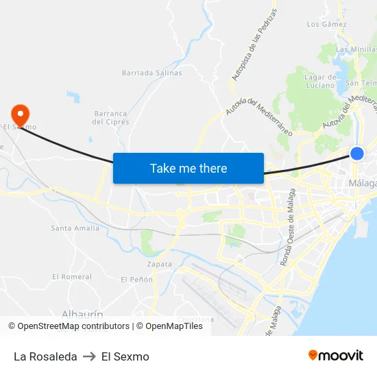 La Rosaleda to El Sexmo map