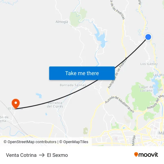 Venta Cotrina to El Sexmo map