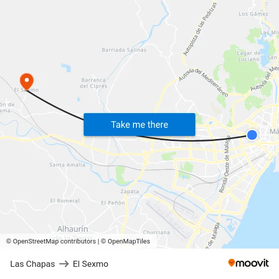 Las Chapas to El Sexmo map