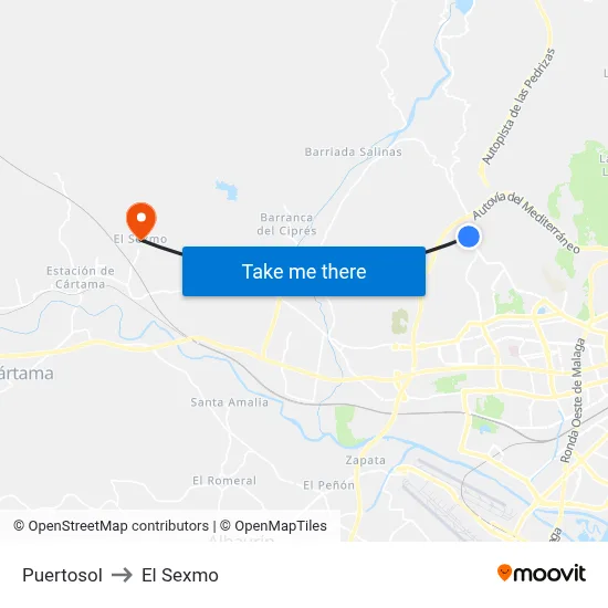 Puertosol to El Sexmo map
