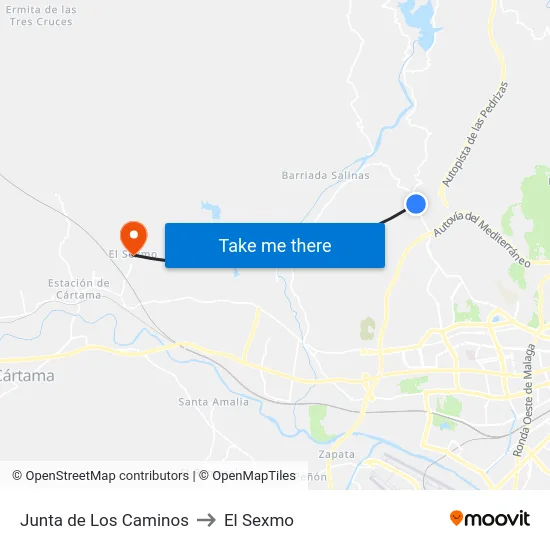 Junta de Los Caminos to El Sexmo map