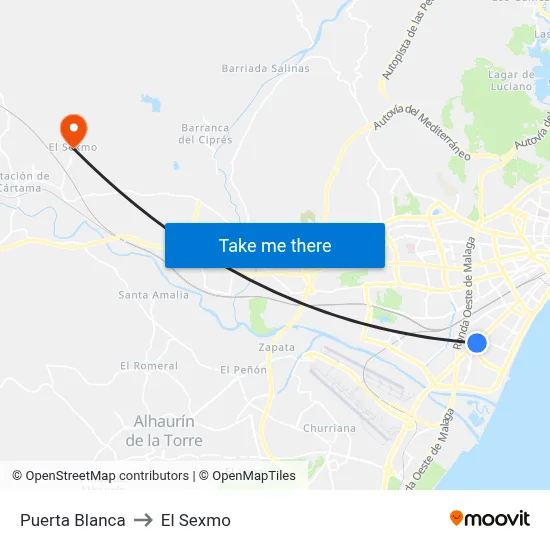 Puerta Blanca to El Sexmo map