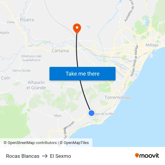 Rocas Blancas to El Sexmo map