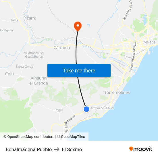 Benalmádena Pueblo to El Sexmo map