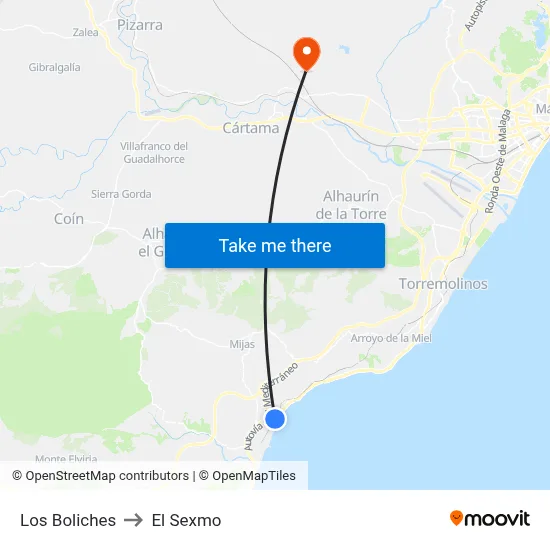 Los Boliches to El Sexmo map