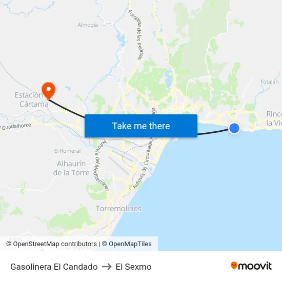 Gasolinera El Candado to El Sexmo map
