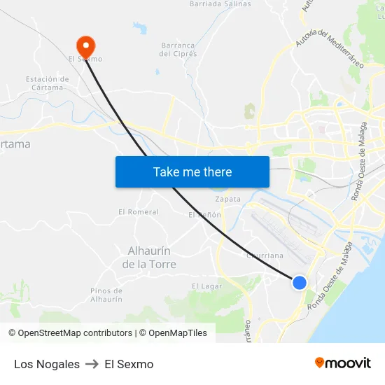 Los Nogales to El Sexmo map
