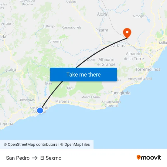 San Pedro to El Sexmo map
