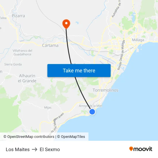 Los Maites to El Sexmo map