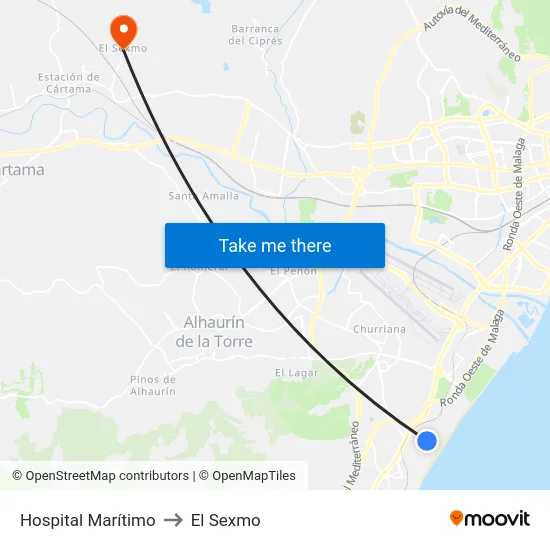 Hospital Marítimo to El Sexmo map