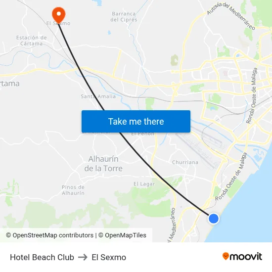 Hotel Beach Club to El Sexmo map
