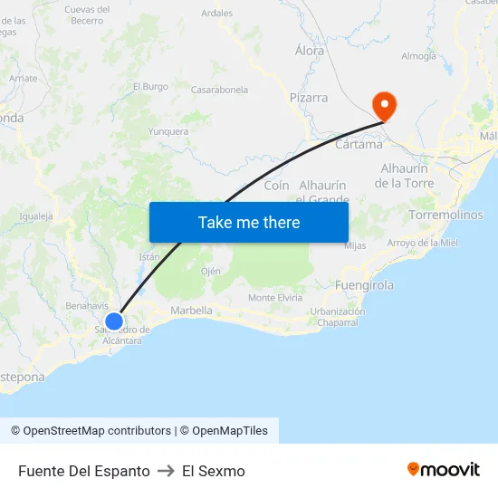 Fuente Del Espanto to El Sexmo map