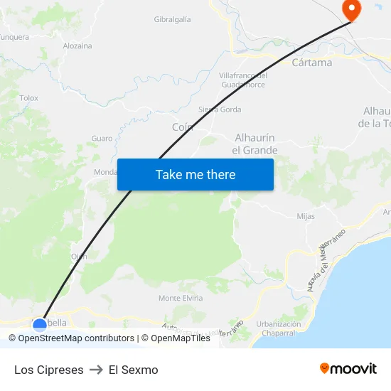 Los Cipreses to El Sexmo map