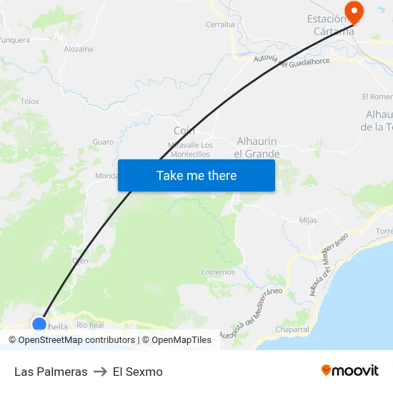 Las Palmeras to El Sexmo map