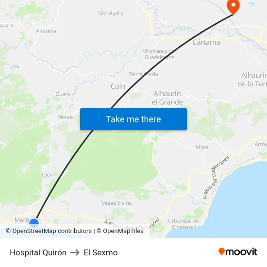 Hospital Quirón to El Sexmo map