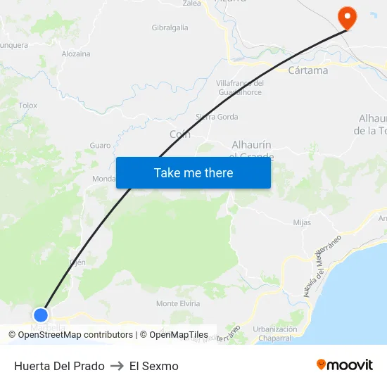 Huerta Del Prado to El Sexmo map