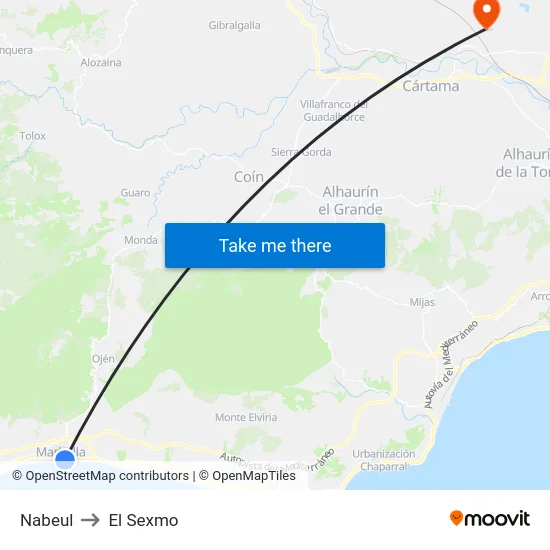 Nabeul to El Sexmo map