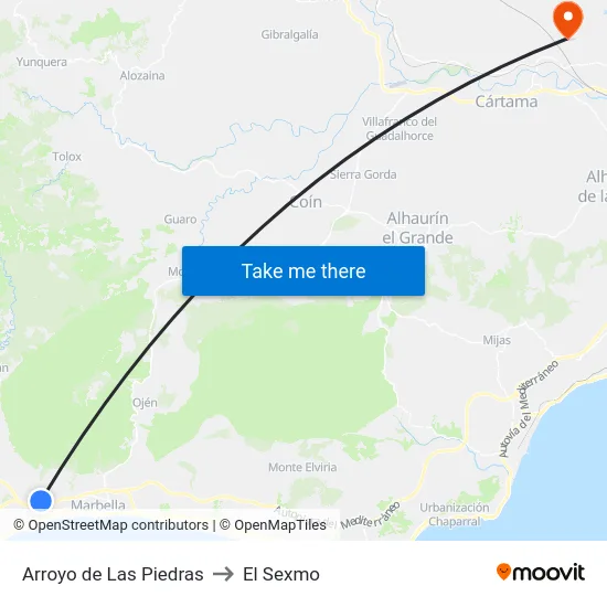 Arroyo de Las Piedras to El Sexmo map