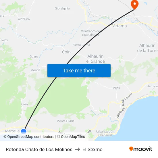Rotonda Cristo de Los Molinos to El Sexmo map