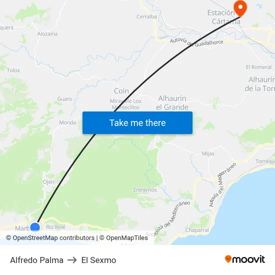 Alfredo Palma to El Sexmo map