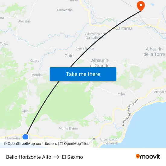 Bello Horizonte Alto to El Sexmo map