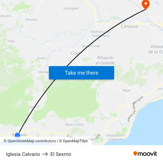 Iglesia Calvario to El Sexmo map
