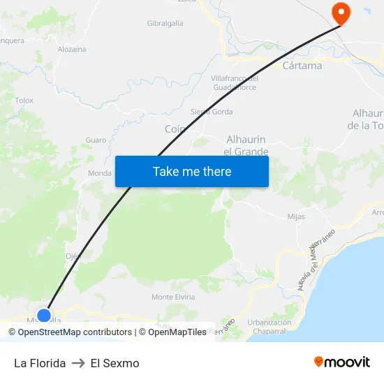 La Florida to El Sexmo map