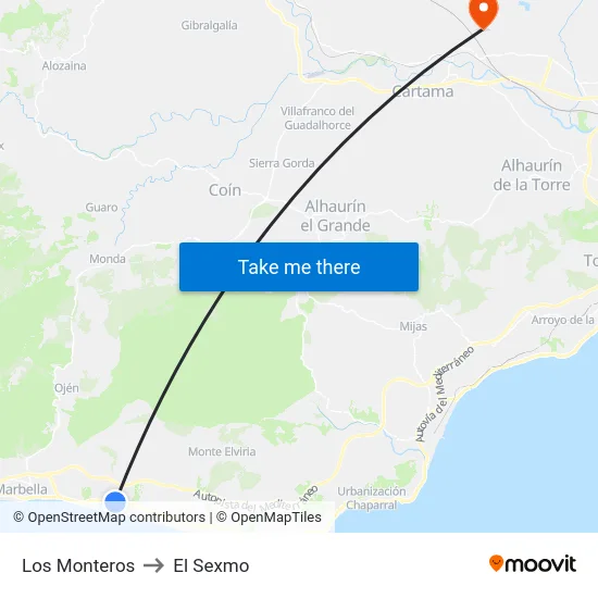Los Monteros to El Sexmo map
