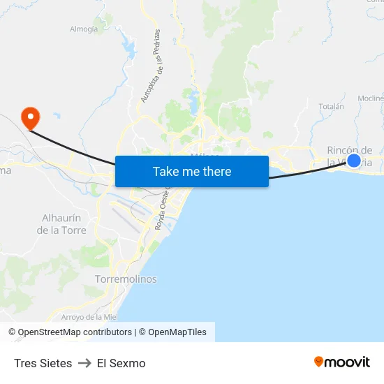 Tres Sietes to El Sexmo map