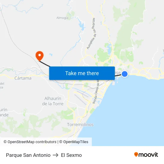 Parque San Antonio to El Sexmo map