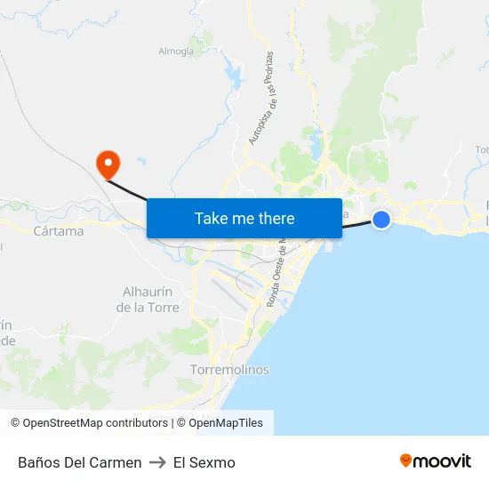 Baños Del Carmen to El Sexmo map