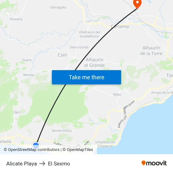 Alicate Playa to El Sexmo map